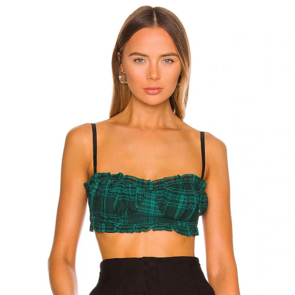 Zelia Bustier Crop Top in Green Plaid